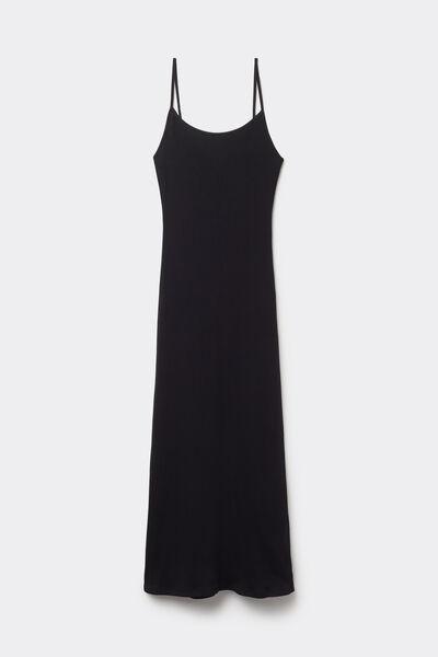 Black Ribbed Midi Dress, Black, large image number 4