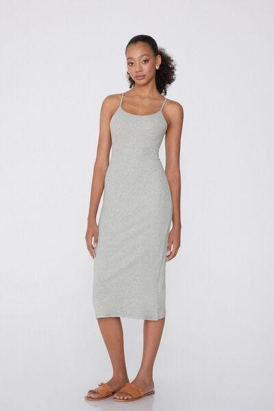 Grey Ribbed Midi Dress, , large image number 0