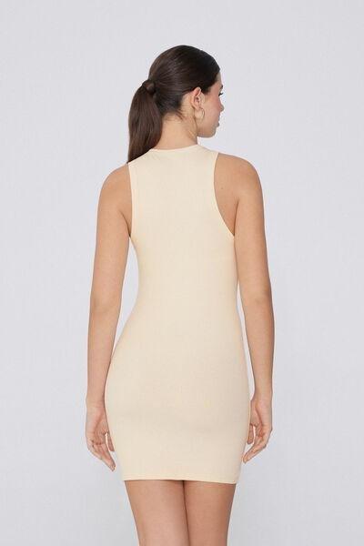 Beige Short Ribbed Racerback Dress, , large image number 2