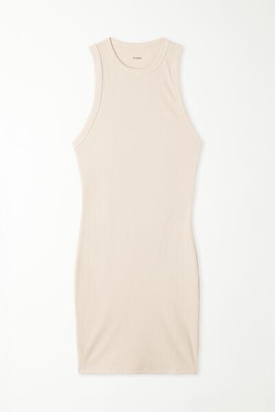 Beige Short Ribbed Racerback Dress, , large image number 4
