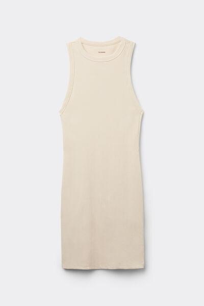 Beige Short Ribbed Racerback Dress, , large image number 4