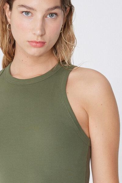 VERDE SAFARI Short Ribbed Cotton Racerback Dress, , large image number 3