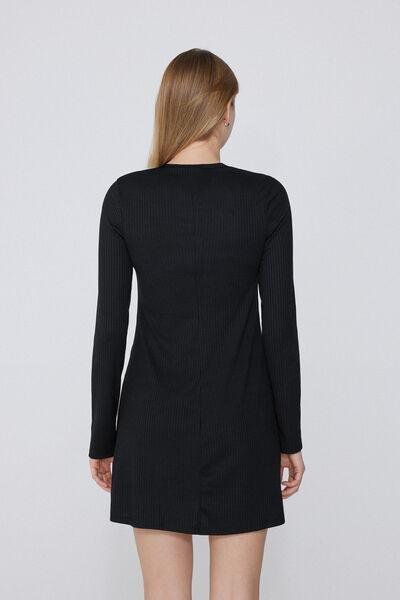Black Long Sleeve Ribbed Dress, , large image number 2