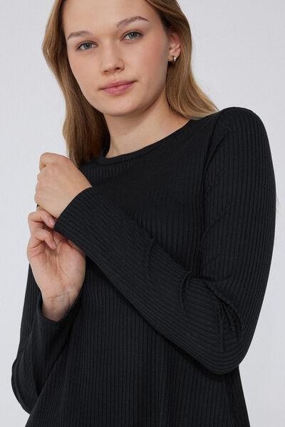 Black Long Sleeve Ribbed Dress, , large image number 3