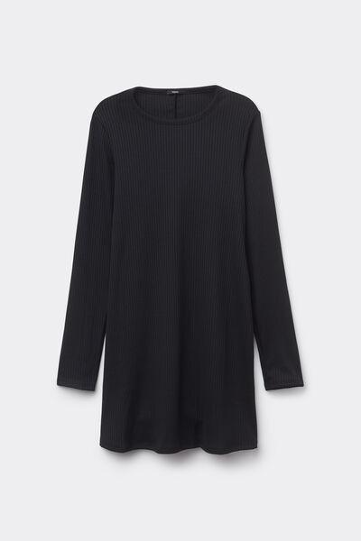 Black Long Sleeve Ribbed Dress, , large image number 4