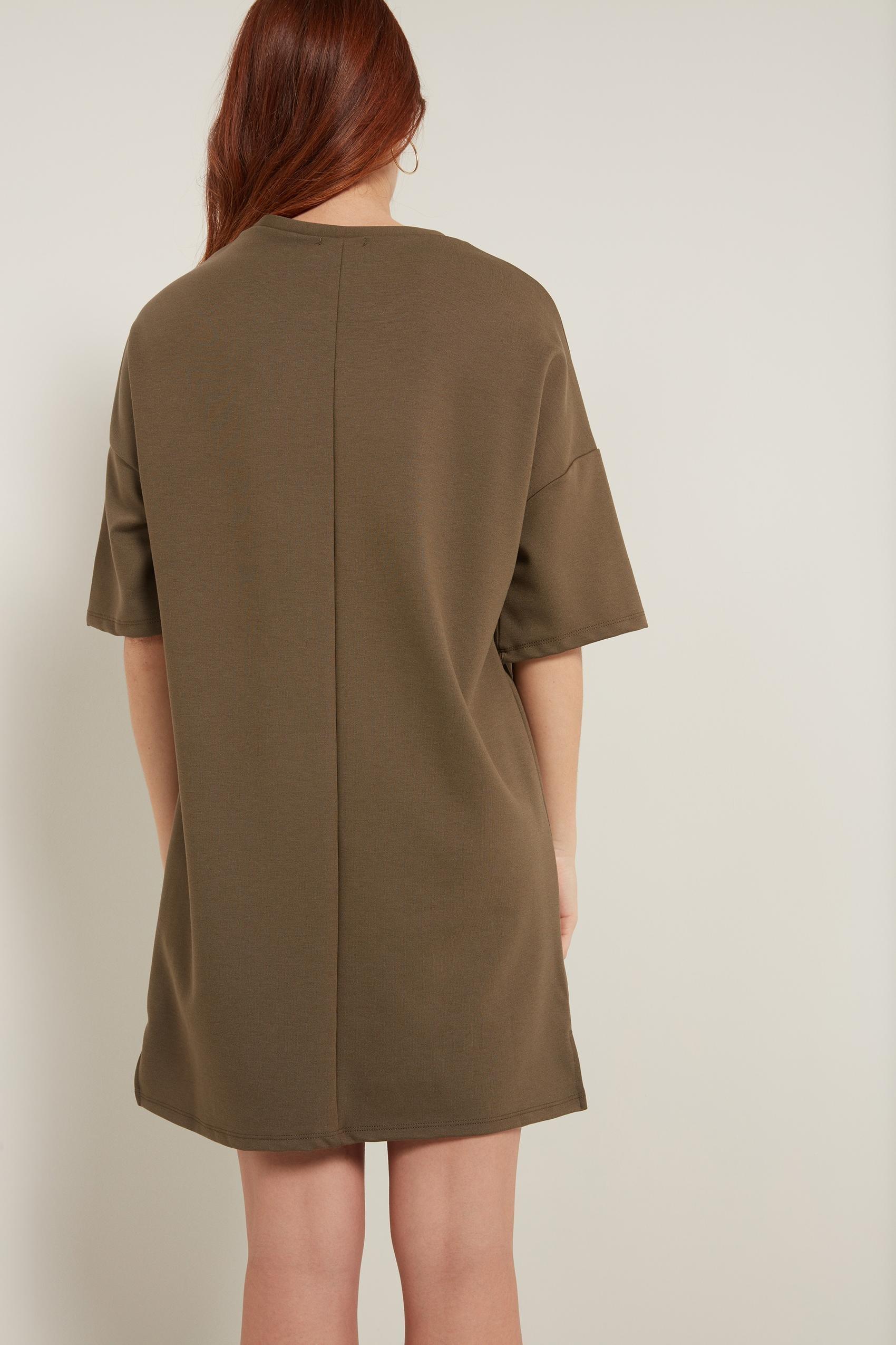Khaki Short-Sleeved Oversize Dress With Breast Pocket, Women, 5701_169U, large image number 3