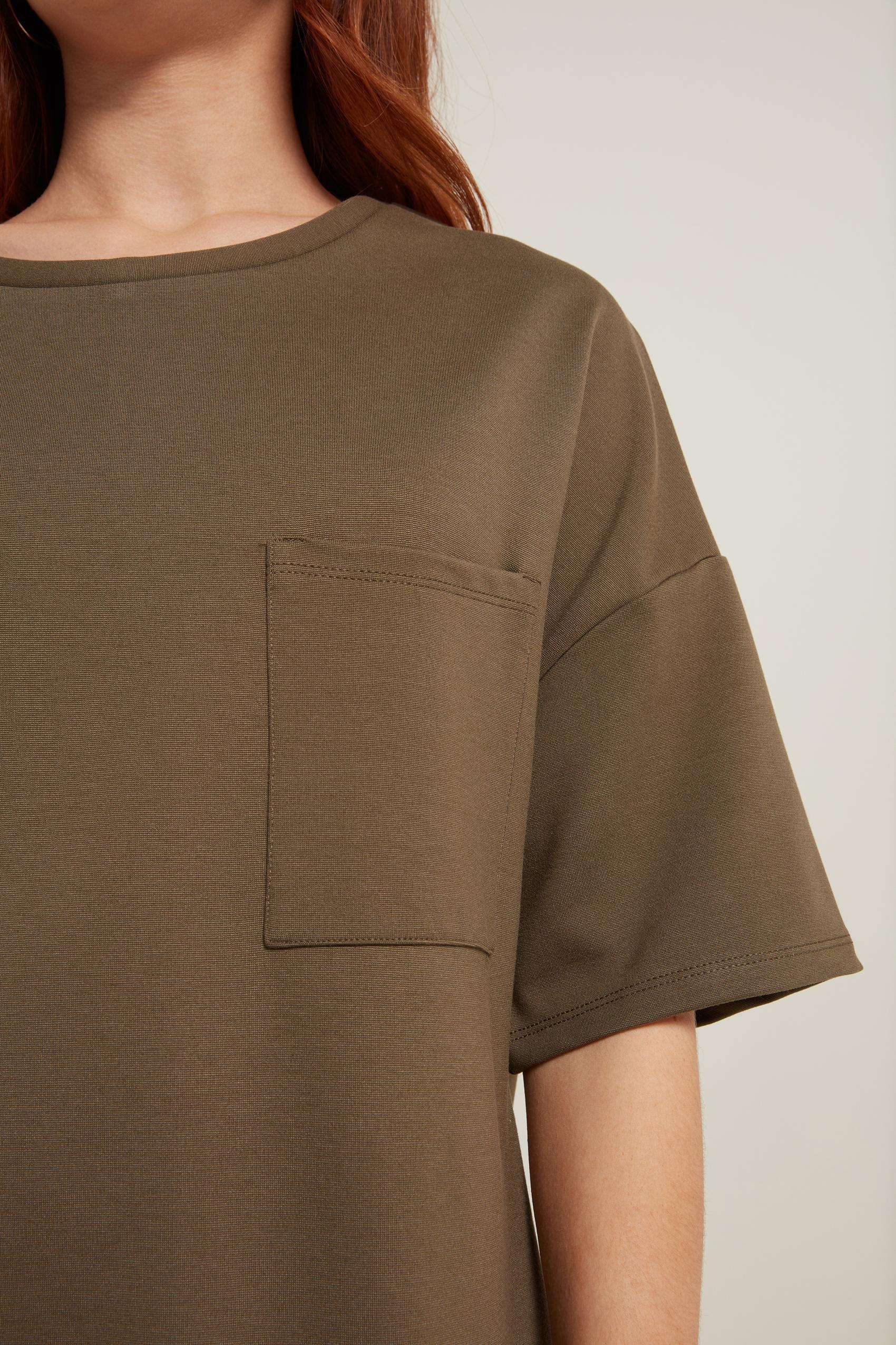 Khaki Short-Sleeved Oversize Dress With Breast Pocket, Women, 5701_169U, large image number 4