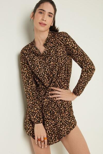 Black Classic Long-Sleeved Mandarin-Collar Viscose Dress, 5701_527U, large image number 0