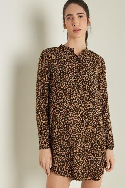 Black Classic Long-Sleeved Mandarin-Collar Viscose Dress, 5701_527U, large image number 1