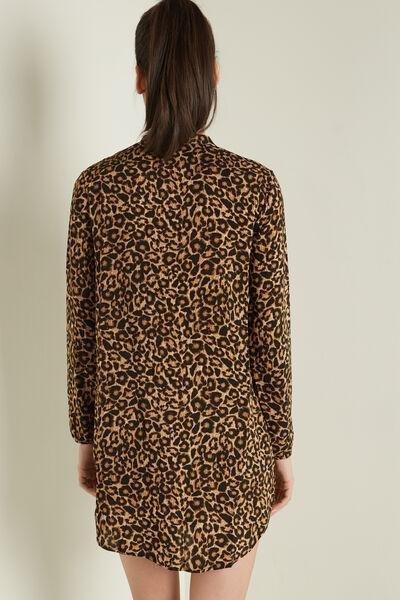 Black Classic Long-Sleeved Mandarin-Collar Viscose Dress, 5701_527U, large image number 2