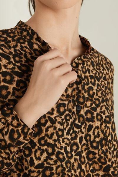 Black Classic Long-Sleeved Mandarin-Collar Viscose Dress, 5701_527U, large image number 3