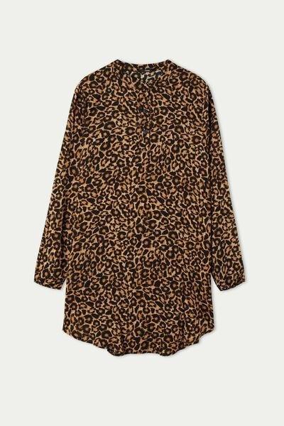 Black Classic Long-Sleeved Mandarin-Collar Viscose Dress, 5701_527U, large image number 4