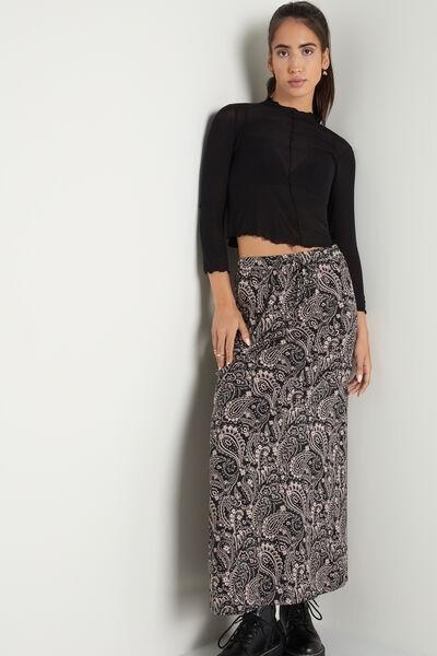 Black Maxi Paisley Print Long Cotton Skirt, 5701_341U, large image number 0