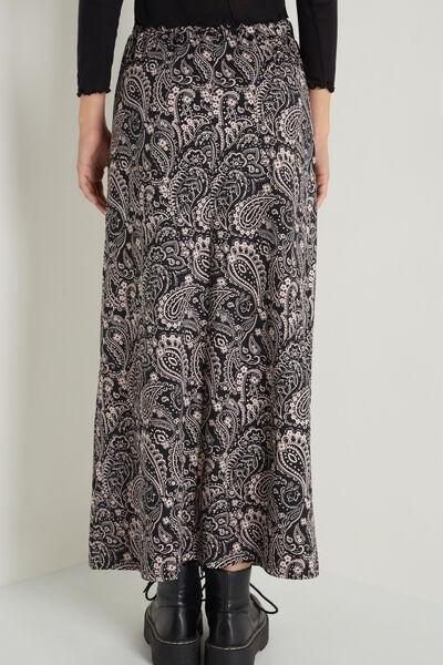 Black Maxi Paisley Print Long Cotton Skirt, 5701_341U, large image number 2
