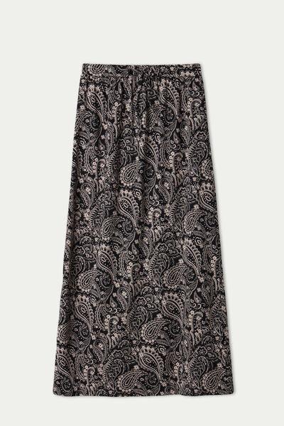 Black Maxi Paisley Print Long Cotton Skirt, 5701_341U, large image number 4