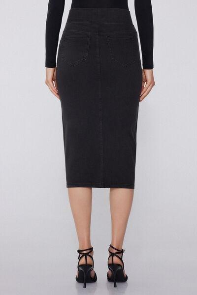 Black Soft Flex Denim Longuette Skirt, , large image number 2
