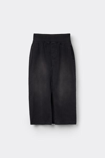 Black Soft Flex Denim Longuette Skirt, , large image number 4