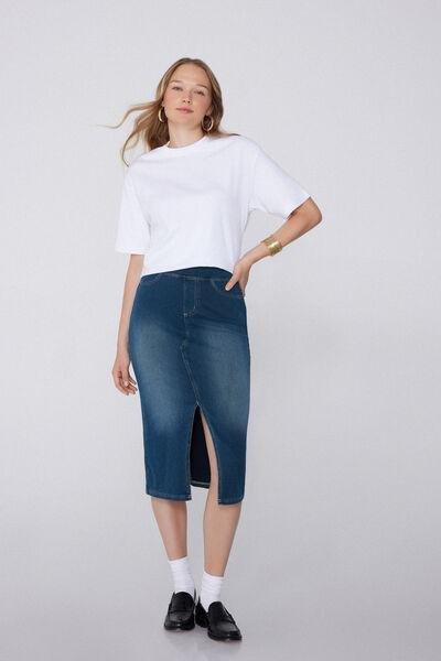 Blue Soft Flex Denim Longuette Skirt, , large image number 0