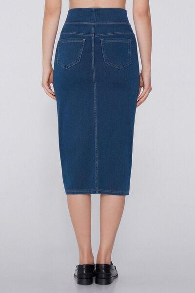 Blue Soft Flex Denim Longuette Skirt, , large image number 1