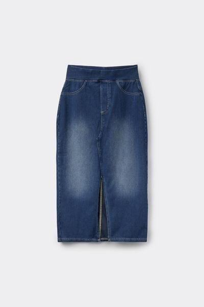 Blue Soft Flex Denim Longuette Skirt, , large image number 3