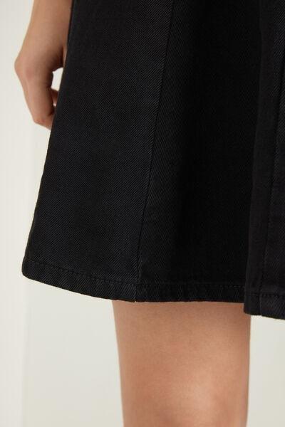 Black Gathered Waist Denim Skirt, Black, large image number 3