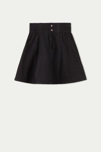 Black Gathered Waist Denim Skirt, Black, large image number 4