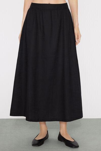 Black Long Cotton Canvas Skirt, Black, medium