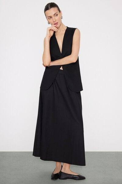 Black Long Cotton Canvas Skirt, Black, large image number 3