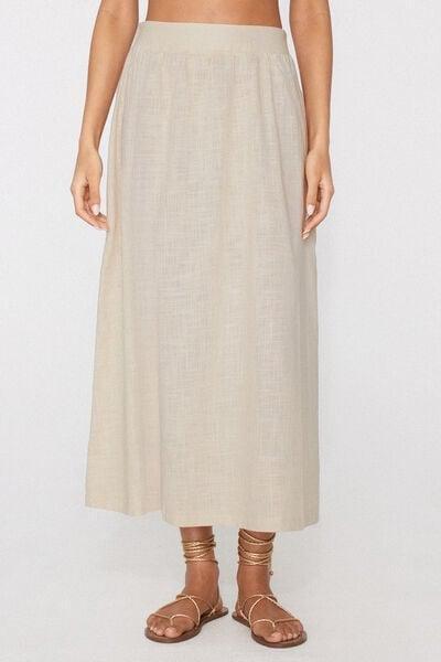 Beige Long Cotton Canvas Skirt, 5701_350Z, large image number 1