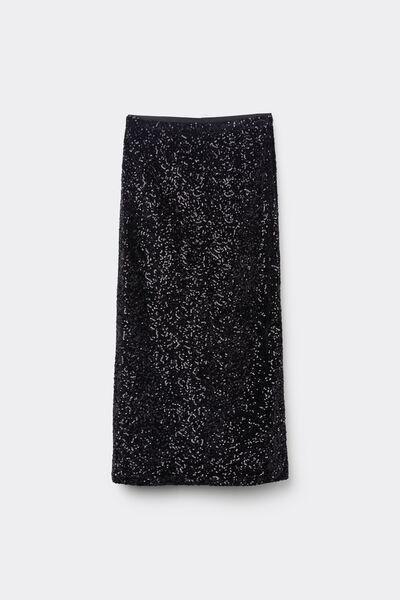 Black Sequin High-Waisted Midi Skirt, Black, large image number 3