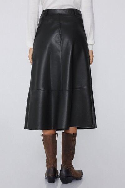 Black Leather-Effect Midi Skirt, Black, large image number 2