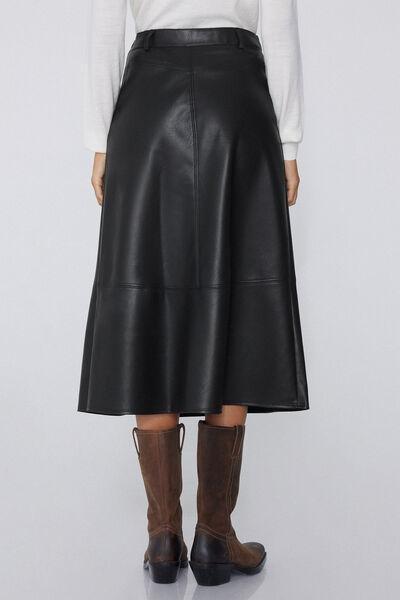 Black Leather-Effect Midi Skirt, Black, medium