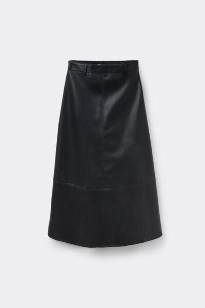 Black Leather-Effect Midi Skirt, Black, large image number 3