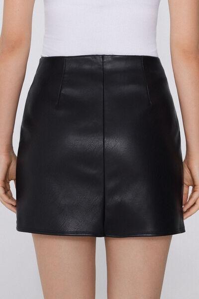 Black Leather-Effect Mini Skirt, Black, medium