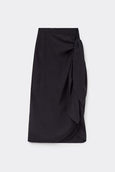 Black Brushed Viscose Canvas Long Sarong Skirt, Black, large image number 4