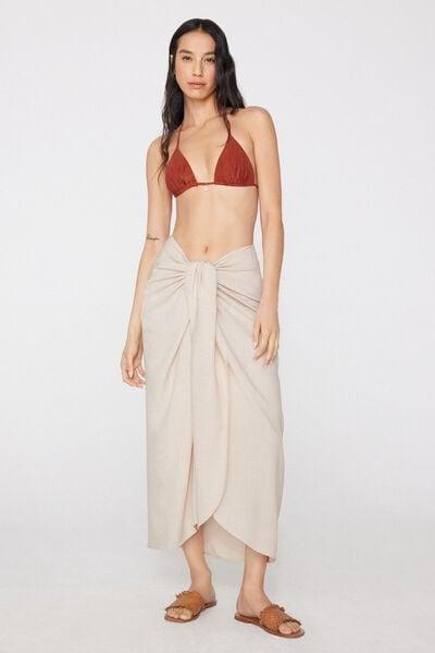 Cream Brushed Viscose Canvas Long Sarong Skirt, 5701_310Z, large image number 0