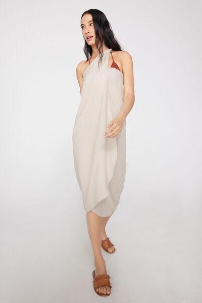 Cream Brushed Viscose Canvas Long Sarong Skirt, 5701_310Z, large image number 3