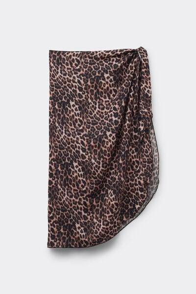 Brown Animal Print Viscose Canvas Midi Sarong, 5701_299Z, large image number 1