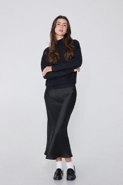 Black Satin Midi Skirt, , large image number 1