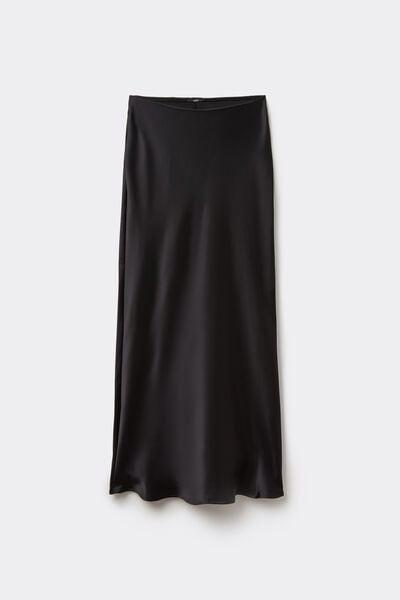 Black Satin Midi Skirt, Black, large image number 4
