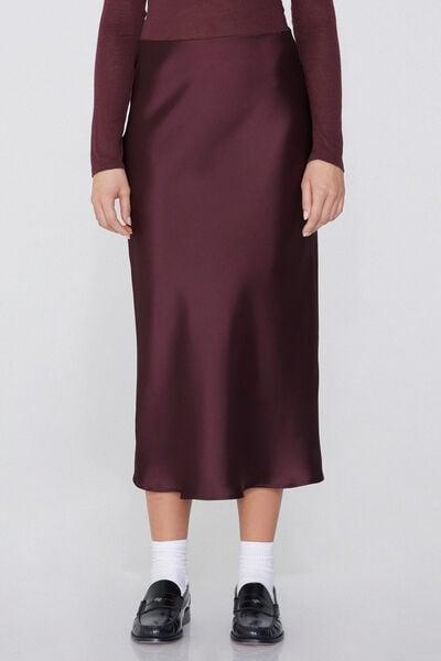 Burgundy Satin Midi Skirt, 5701_065Y, large image number 1