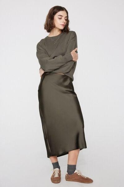 Green Satin Midi Skirt, 5701_226Z, large image number 0