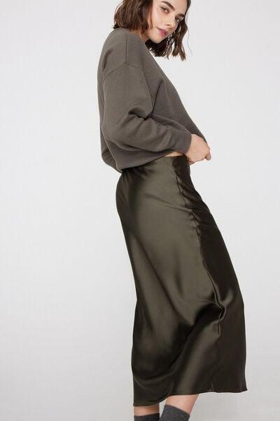 Green Satin Midi Skirt, 5701_226Z, large image number 3