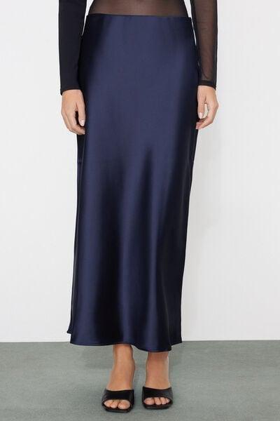 Navy Satin Midi Skirt, Absolute Blue, medium