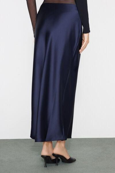 Navy Satin Midi Skirt, Absolute Blue, large image number 2
