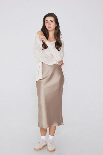 Grey Satin Midi Skirt, 5701_705Y, large image number 0