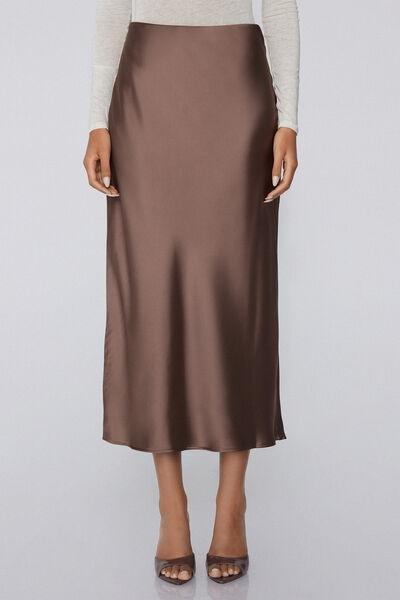Brown Satin Midi Skirt, 5701_939Y, large image number 0