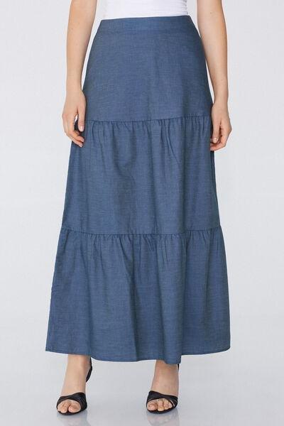 Blue Denim-Effect Long Skirt, , medium