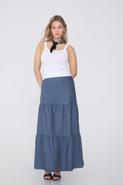 Blue Denim-Effect Long Skirt, 5701_890W, large image number 0