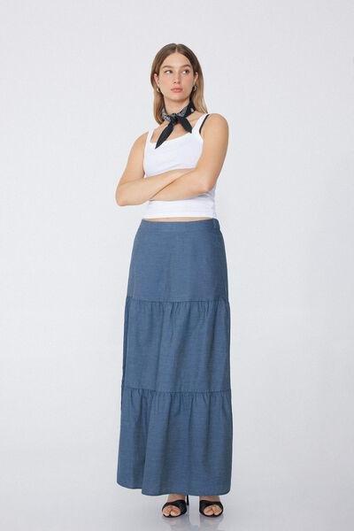 Blue Denim-Effect Long Skirt, , large image number 1